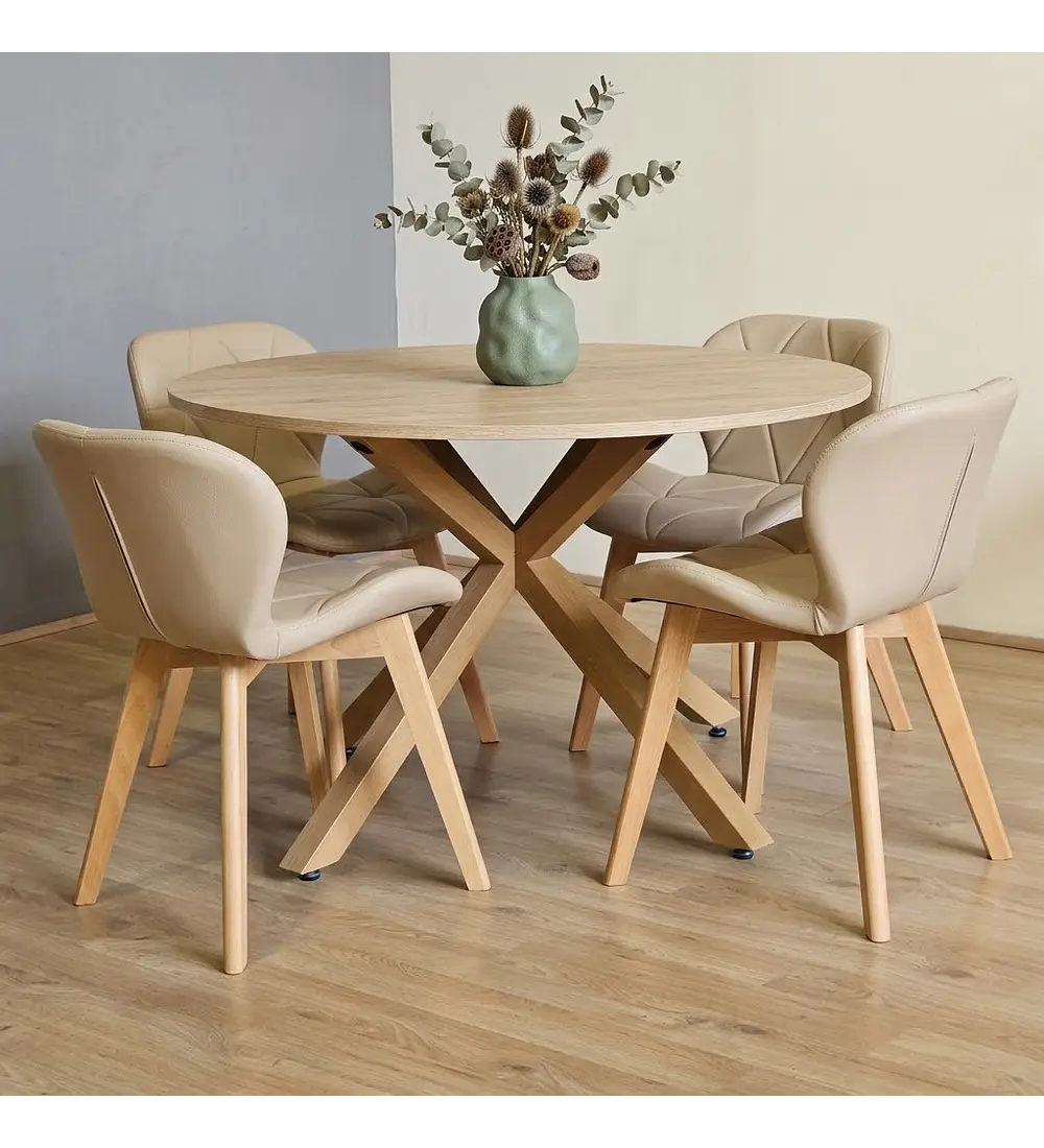 Comedor Warwick Melamina Wood 120cm + 4 Sillas Mariposa Ecocuero Wood