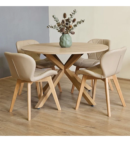 Comedor Warwick Melamina Wood 120cm + 4 Sillas Mariposa Ecocuero Wood