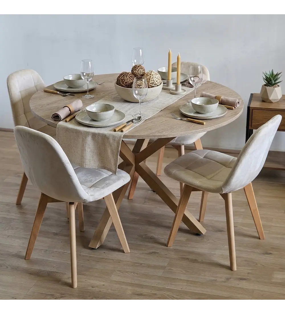 Comedor Warwick Melamina Wood 120cm + 4 Sillas Capitonne Velvet