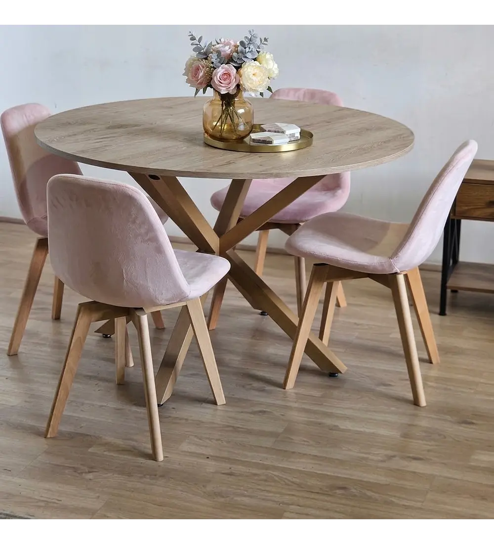 Comedor Warwick Melamina Wood 120cm + 4 Sillas Capitonne Velvet