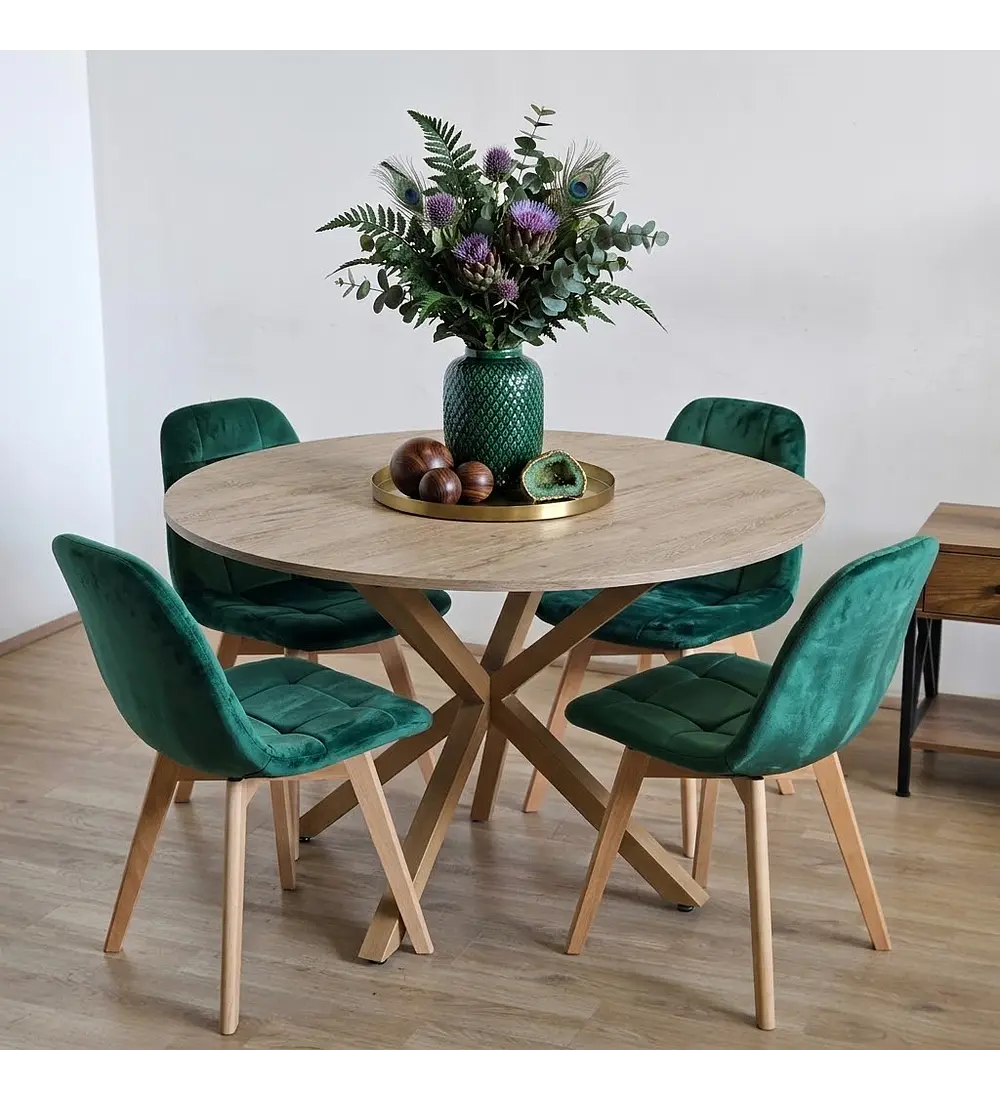 Comedor Warwick Melamina Wood 120cm + 4 Sillas Capitonne Velvet