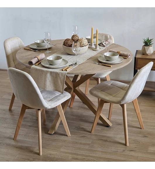 Comedor Warwick Melamina Wood 100cm + 4 Sillas Capitonne Velvet