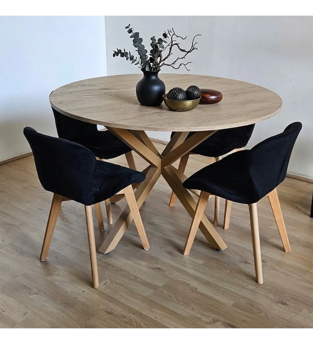 Comedor Warwick Melamina Wood 120cm + 4 Sillas Mariposa Velvet