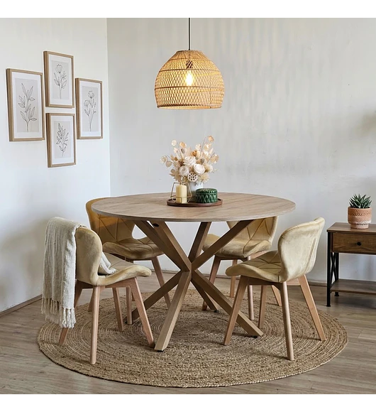 Comedor Warwick Melamina Wood 100cm + 4 Sillas Mariposa Velvet