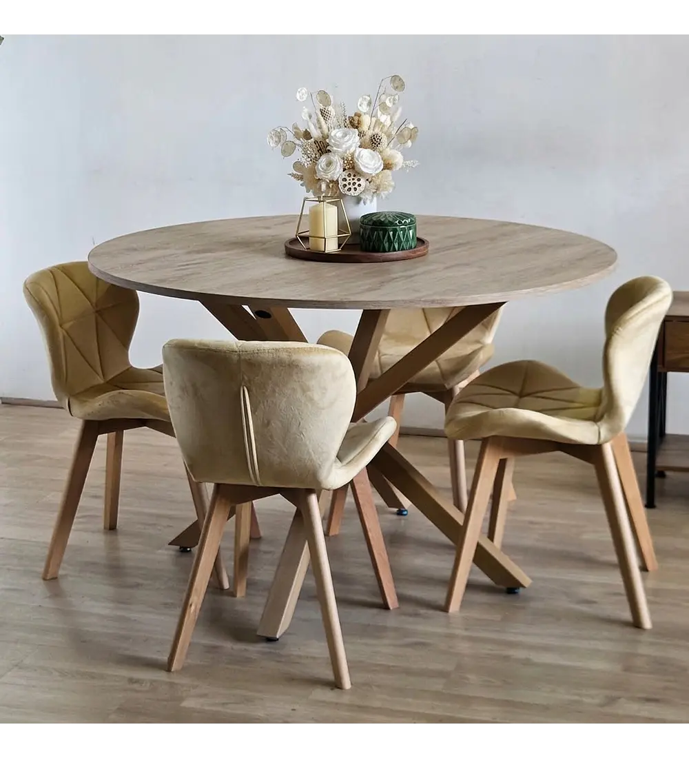 Comedor Warwick Melamina Wood 120cm + 4 Sillas Mariposa Velvet