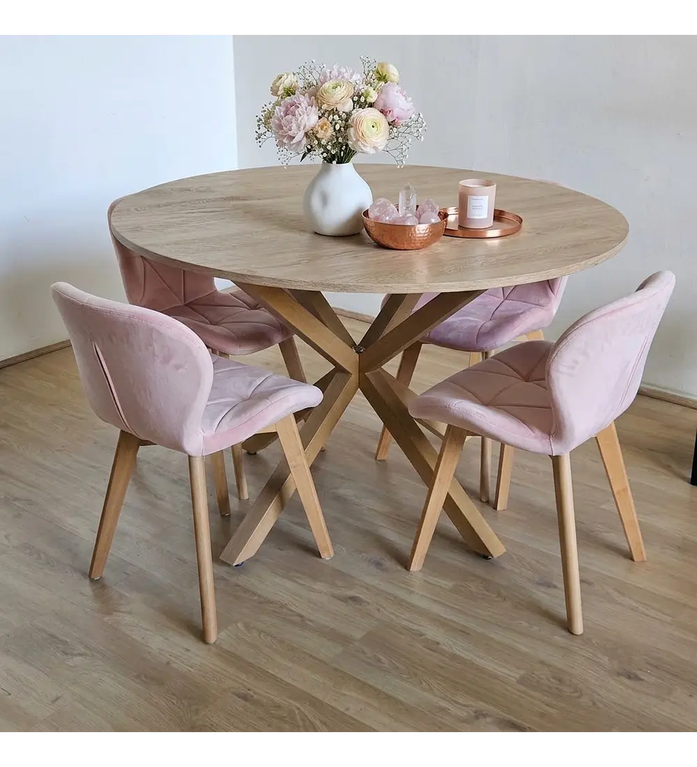 Comedor Warwick Melamina Wood 120cm + 4 Sillas Mariposa Velvet