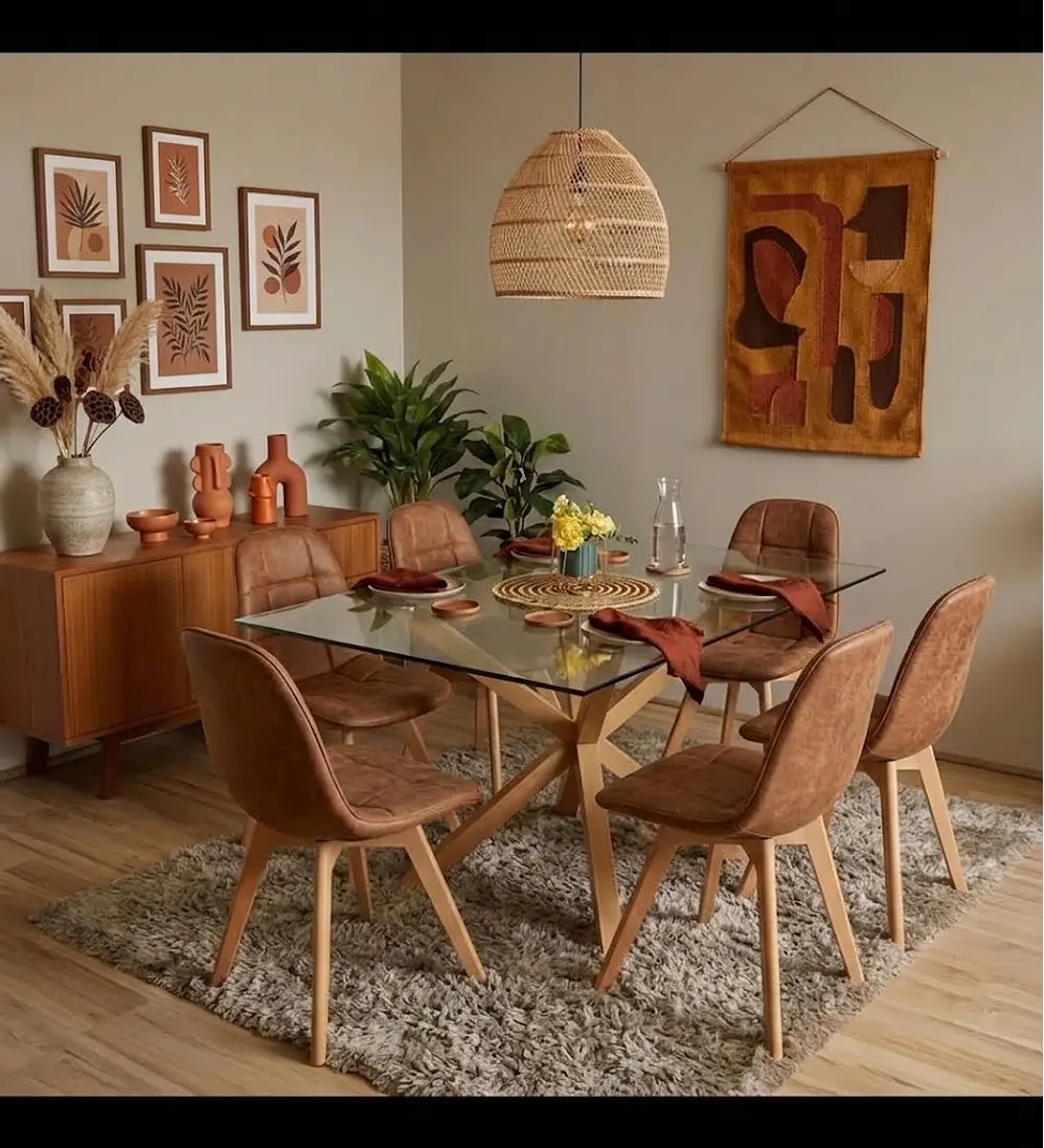 Comedor Madrid 140x80cms + 6 Sillas Capitonné Ecocuero Vintage