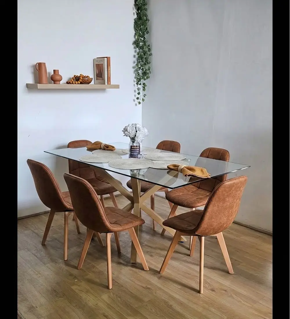 Comedor Madrid 140x80cms + 6 Sillas Capitonné Ecocuero Vintage