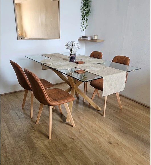 Comedor Madrid 140x80 cm + 4 Sillas Capitonné Ecocuero Vintage