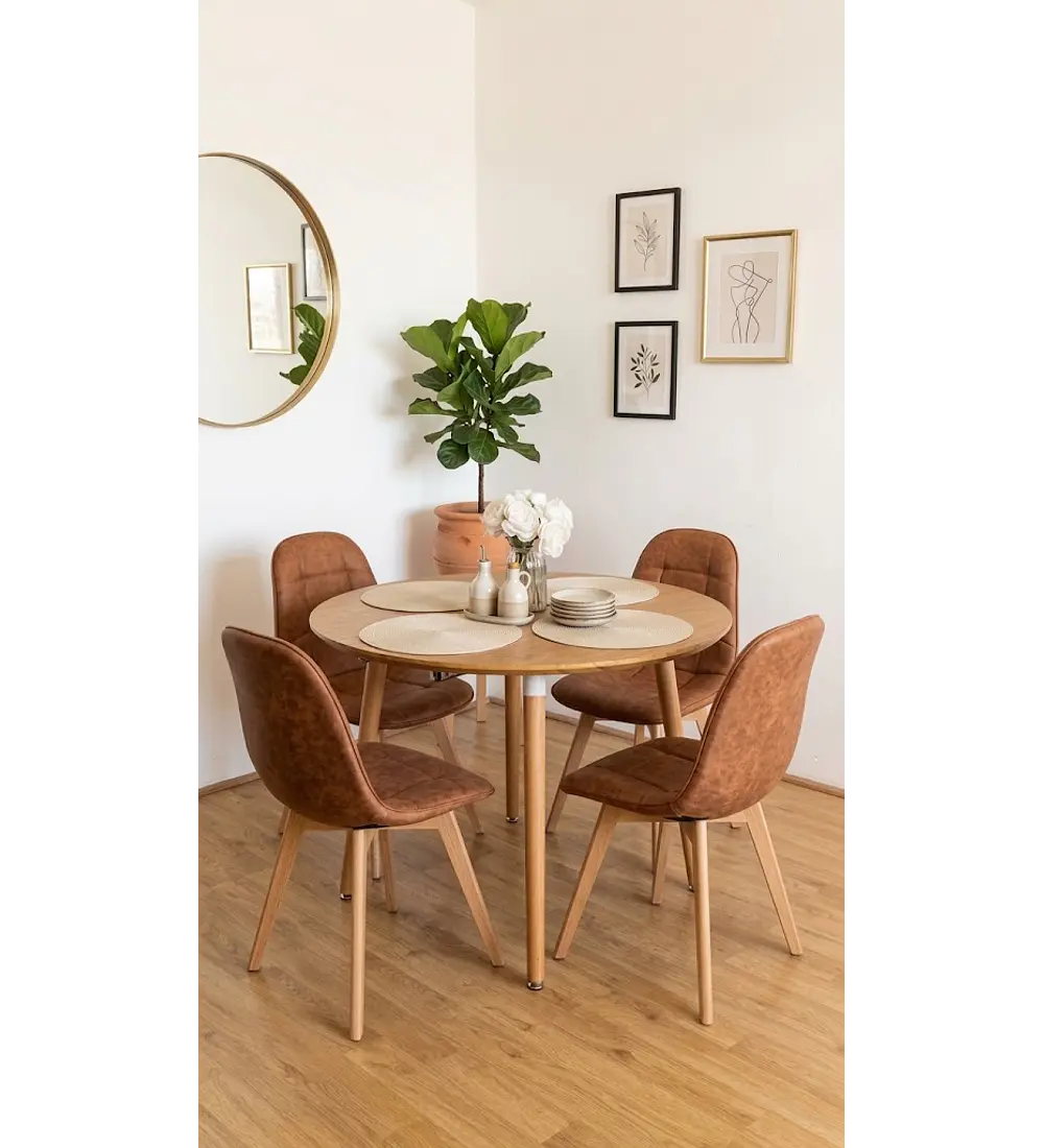 Comedor Mesa Expandible (100 - 180cms) + 4 Sillas Capitonne Ecocuero Vintage
