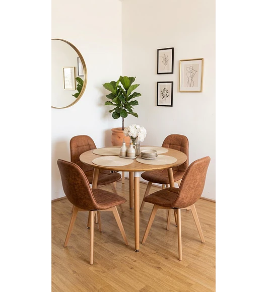 Comedor Mesa Expandible (100 - 180cms) + 4 Sillas Capitonne Ecocuero Vintage