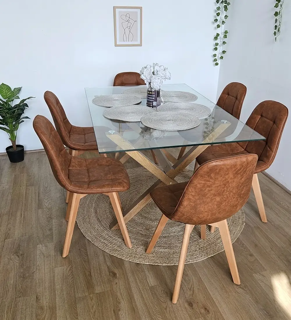 Comedor Medlock 140 x 90cm + 6  Sillas Capitonne Ecocuero Vintage