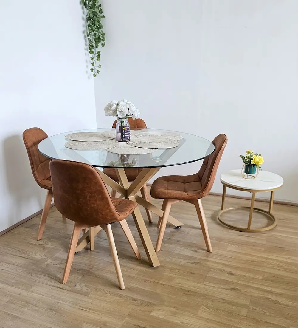 Comedor Warwick  100cm + 4 Sillas Capitonne Ecocuero Vintage
