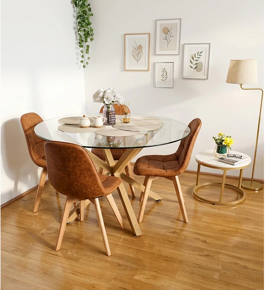 Comedor Warwick  100cm + 4 Sillas Capitonne Ecocuero Vintage