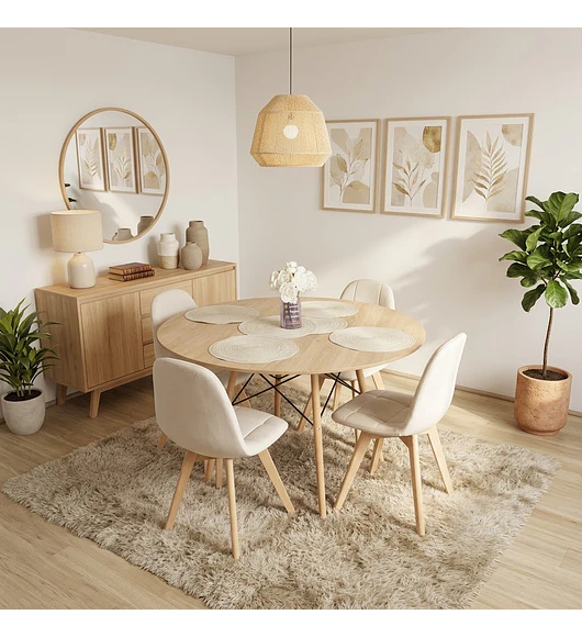 Comedor Mesa Wood 100cm + 4 Sillas Capitonne Velvet