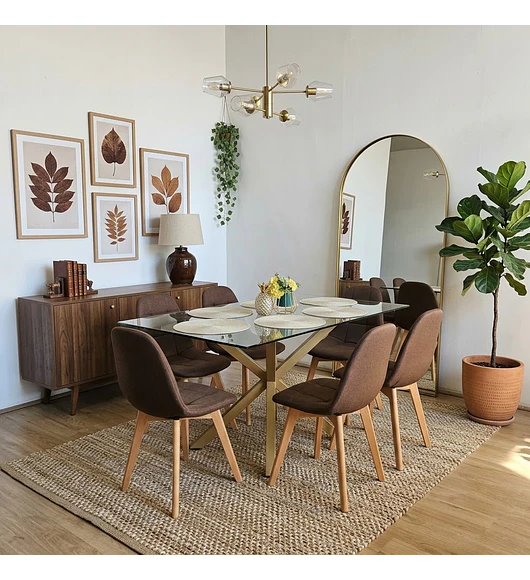 Comedor Madrid 140x80cms + 6 Sillas Capitonne Lino