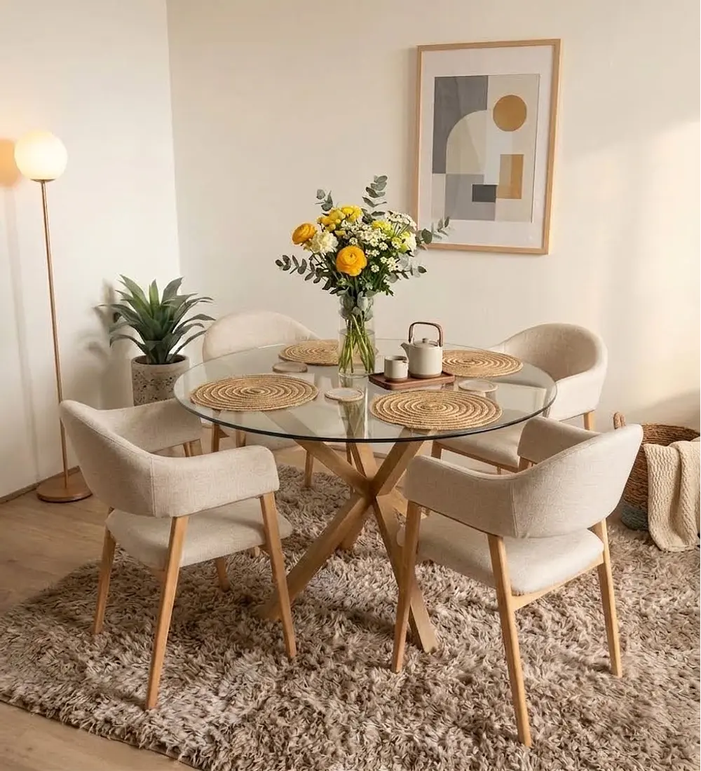 Comedor Warwick + 4 Sitiales Siena Lino