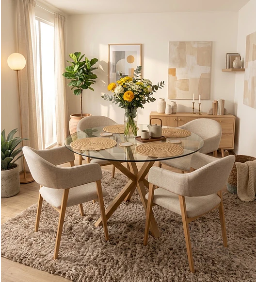 Comedor Warwick + 4 Sitiales Siena Lino