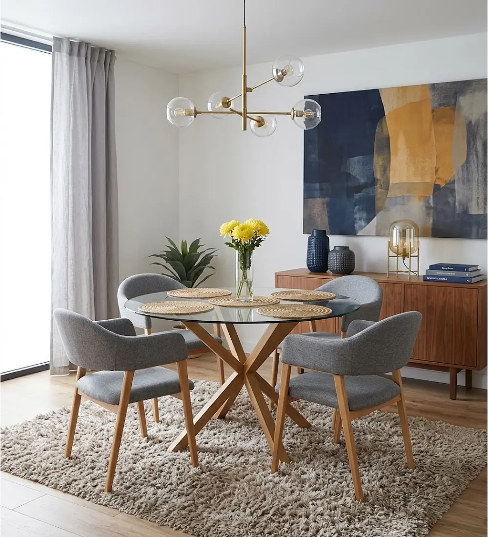 Comedor Warwick + 4 Sitiales Siena Lino