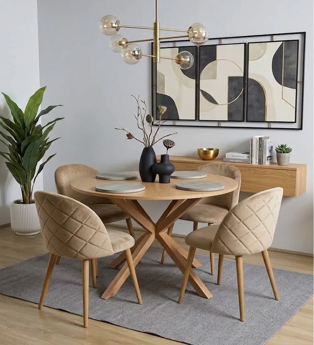 Comedor Mesa Warwick Wood 120cm + 4 Sillas Bread Velvet Wood 
