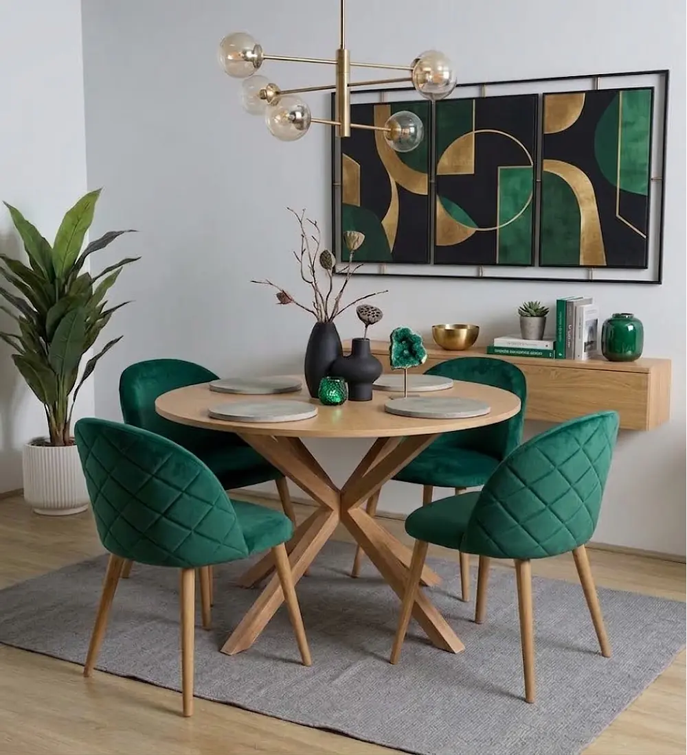 Comedor Mesa Warwick Wood 120cm + 4 Sillas Bread Velvet Wood 