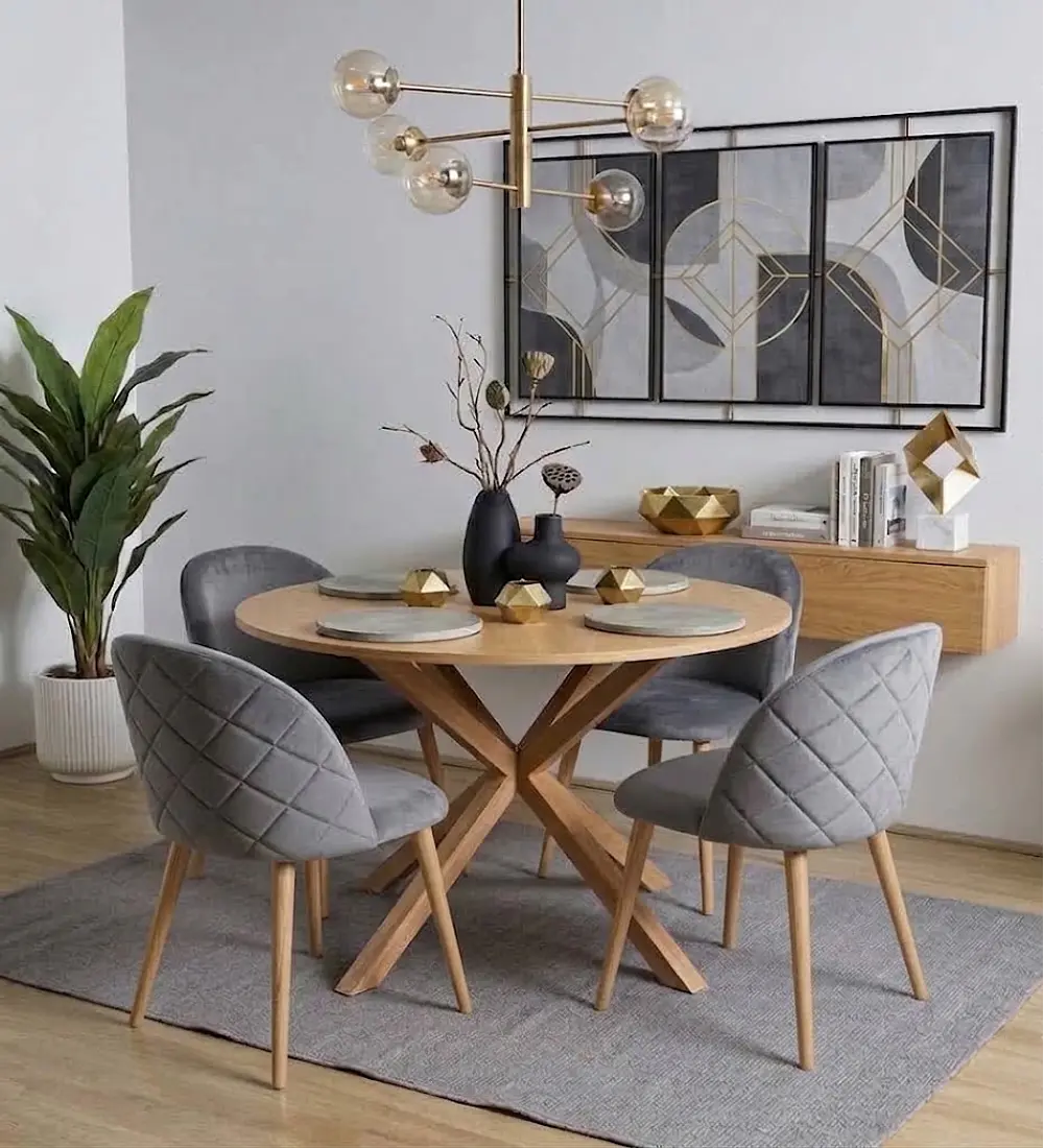 Comedor Mesa Warwick Wood 120cm + 4 Sillas Bread Velvet Wood 