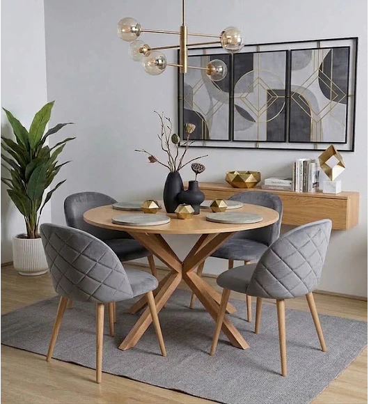 Comedor Mesa Warwick Wood 120cm + 4 Sillas Bread Velvet Wood 