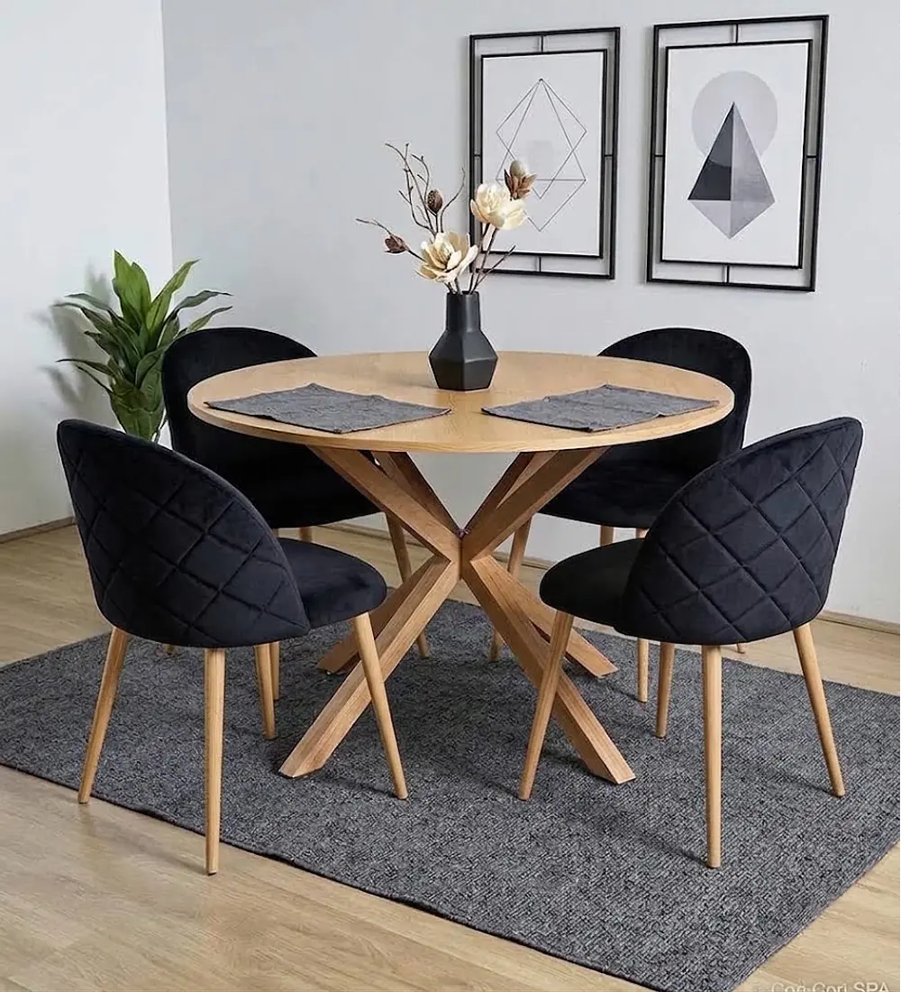 Comedor Mesa Warwick Wood 120cm + 4 Sillas Bread Velvet Wood 