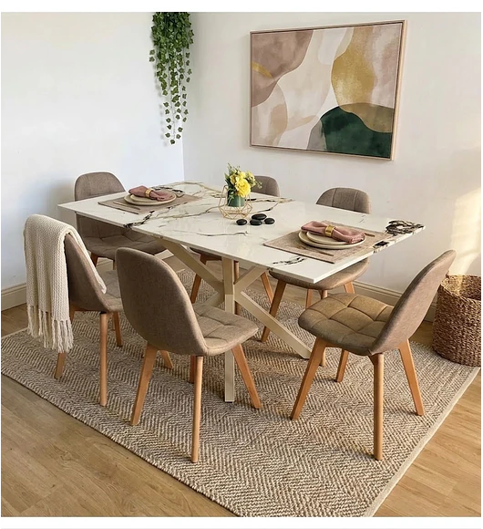 Comedor Madrid Stone Wood + 6 Sillas Capitonne Lino