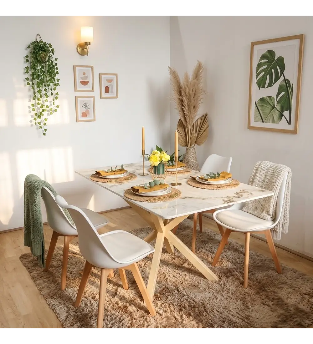 Comedor Madrid 140x90cms Stone Wood + 4 Sillas Tulip