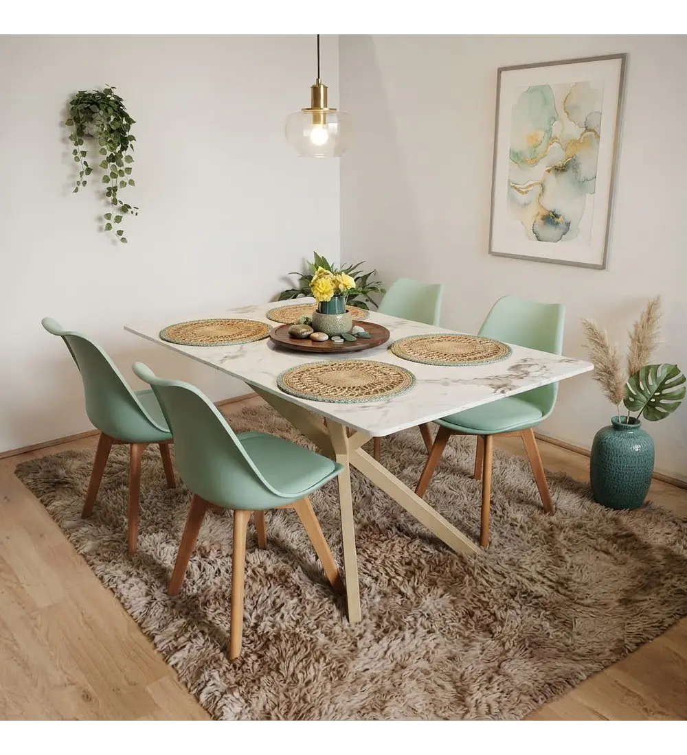 Comedor Madrid 140x90cms Stone Wood + 4 Sillas Tulip