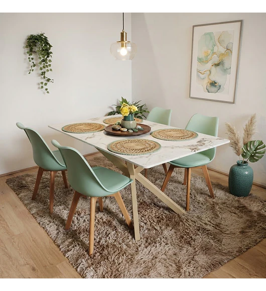 Comedor Madrid 140x90cms Stone Wood + 4 Sillas Tulip