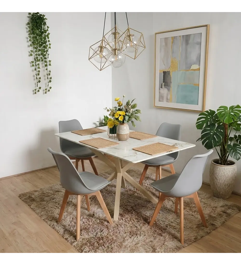 Comedor Madrid 140x90cms Stone Wood + 4 Sillas Tulip