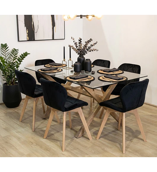 Comedor Medlock 140x90cm + 6 Sillas Mariposa Velvet 