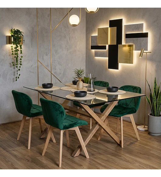 Comedor Medlock 140x90cm + 4 Sillas Mariposa Velvet 