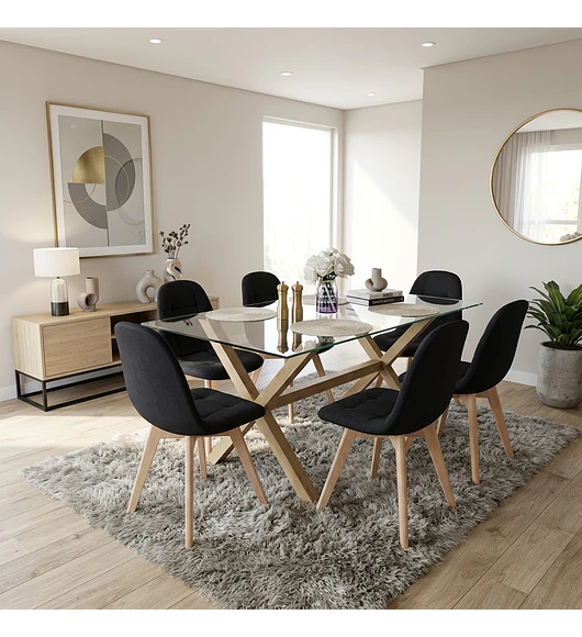 Comedor Medlock 140 x 90cm + 6  Sillas Capitonne Velvet 