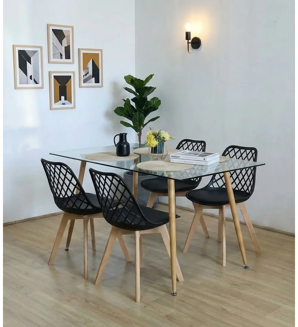 Comedor Rubi 120x80cm + 4 Sillas Tulip Mesh