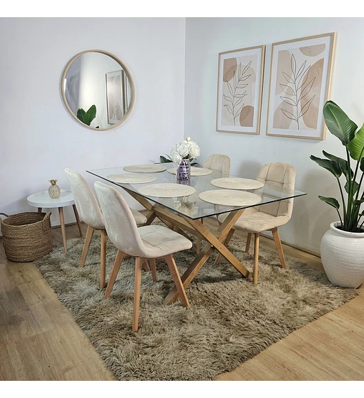 Comedor Medlock 140 x 90cm + 4  Sillas Capitonne Velvet 