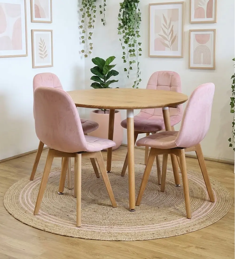Comedor Mesa Aura Wood 120cms + 4 Sillas Capitonne Velvet