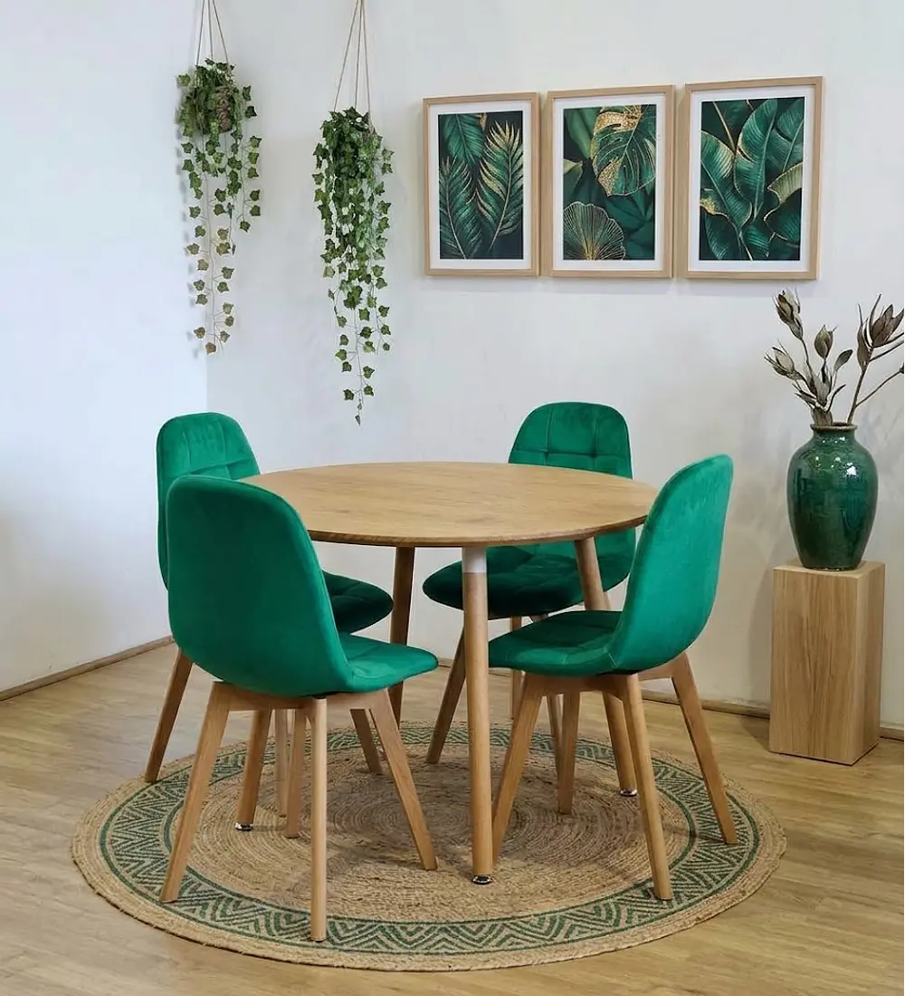Comedor Mesa Aura Wood 120cms + 4 Sillas Capitonne Velvet