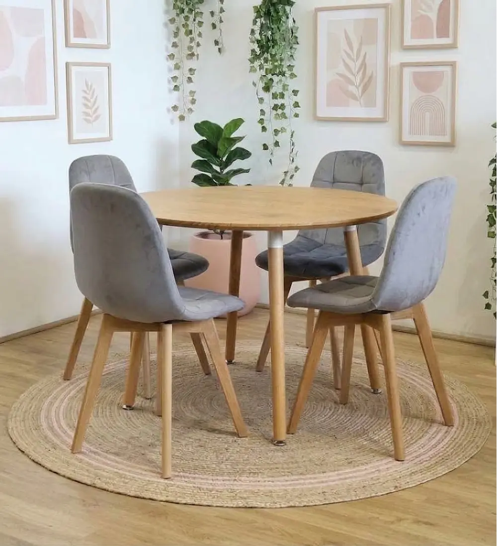 Comedor Mesa Aura Wood 120cms + 4 Sillas Capitonne Velvet