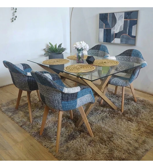 Comedor Medlock 140x90cm + 4 Butacas Patchwork Multicolor