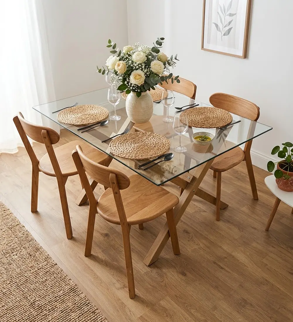 Comedor Medlock 140x90cm + 4 Sillas Fresno de Madera