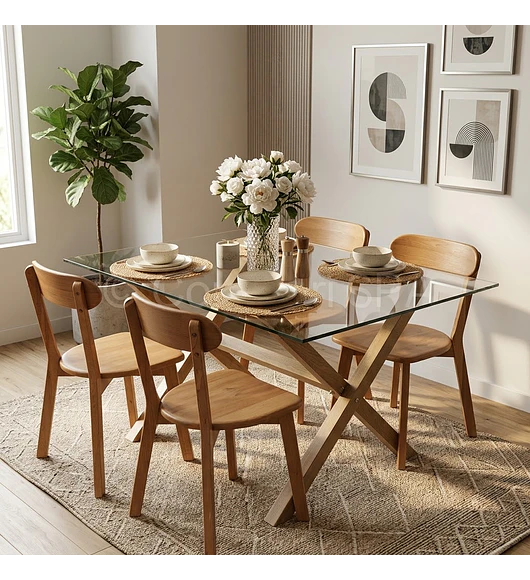 Comedor Medlock 140x90cm + 4 Sillas Fresno de Madera