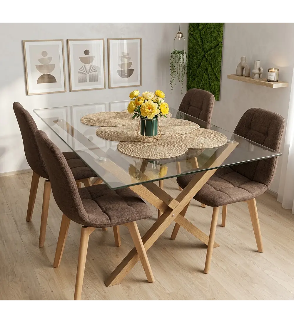 Comedor Medlock 140 x 90cm + 4 Sillas Capitonne Lino