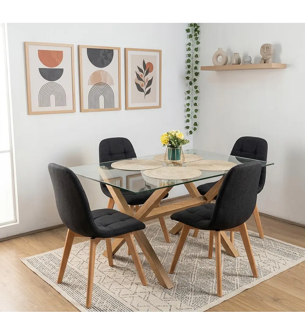 Comedor Medlock 140 x 90cm + 4 Sillas Capitonne Lino