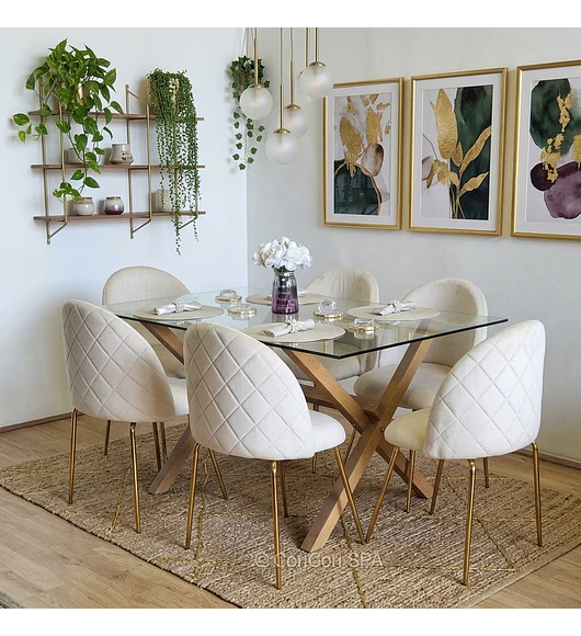 Comedor Medlock 140x90cms + 6 Sillas Bread Gold Velvet 