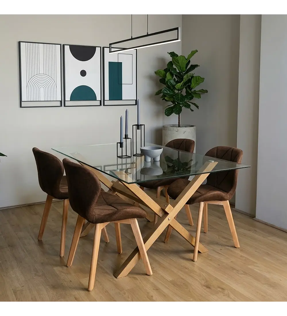 Comedor Medlock 140x90cms + 4 Sillas Mariposa Lino