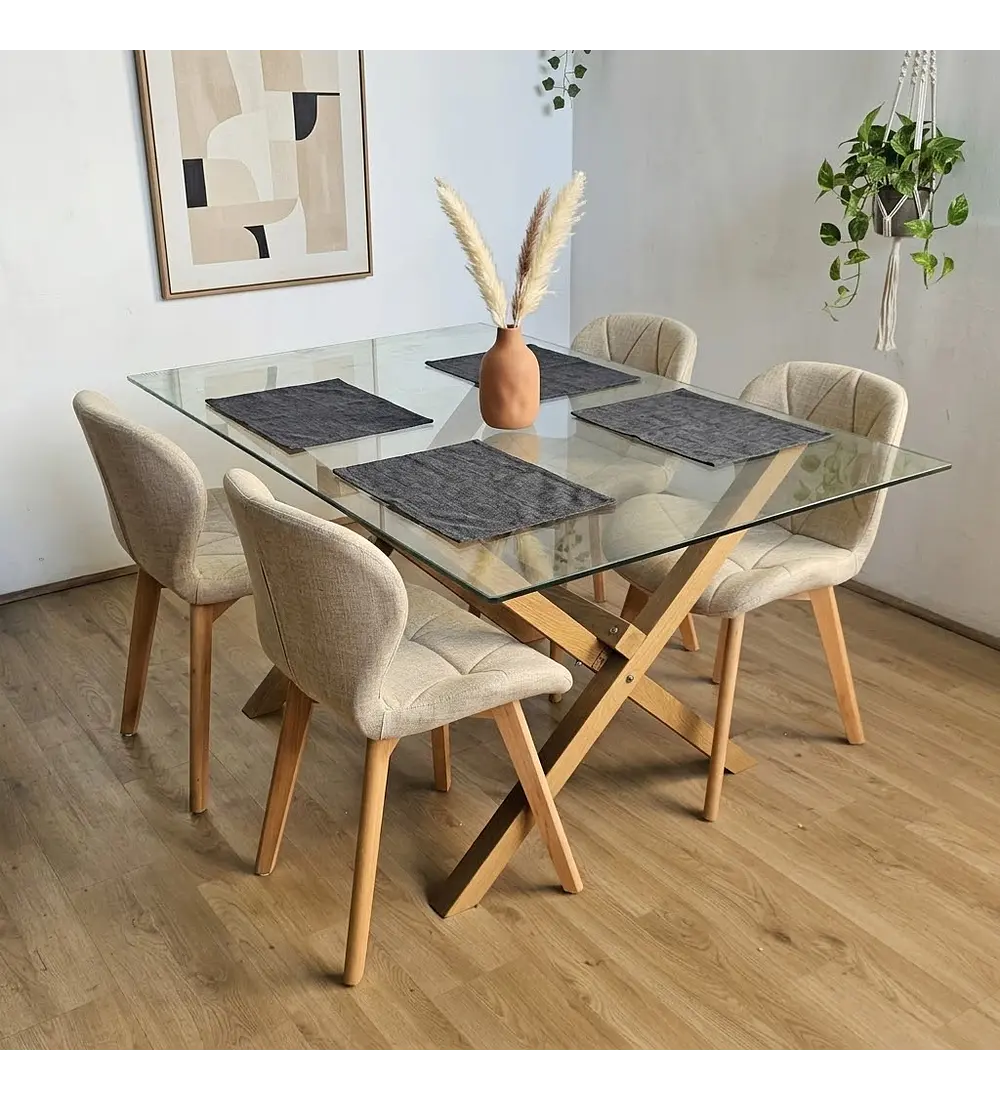 Comedor Medlock 140x90cms + 4 Sillas Mariposa Lino