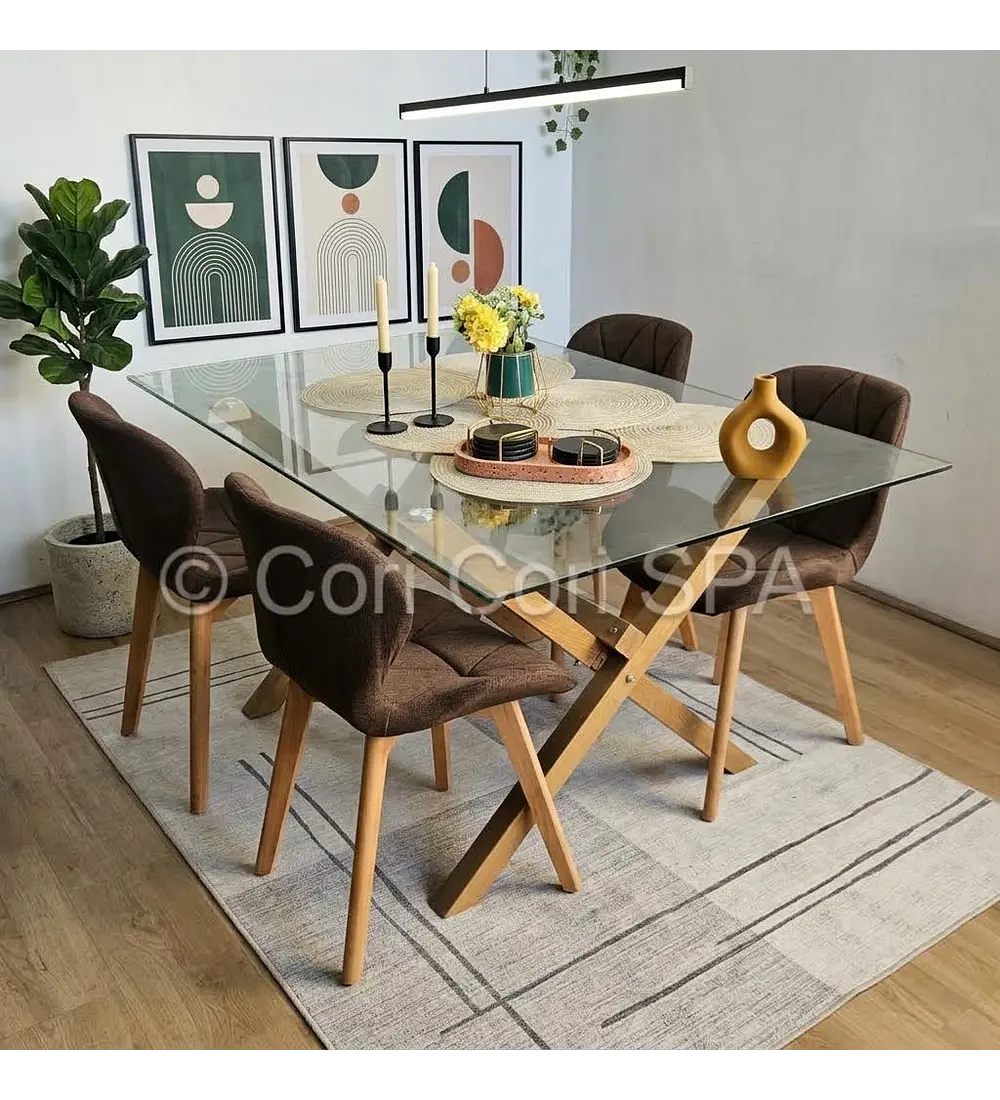 Comedor Medlock 140x90cms + 4 Sillas Mariposa Lino